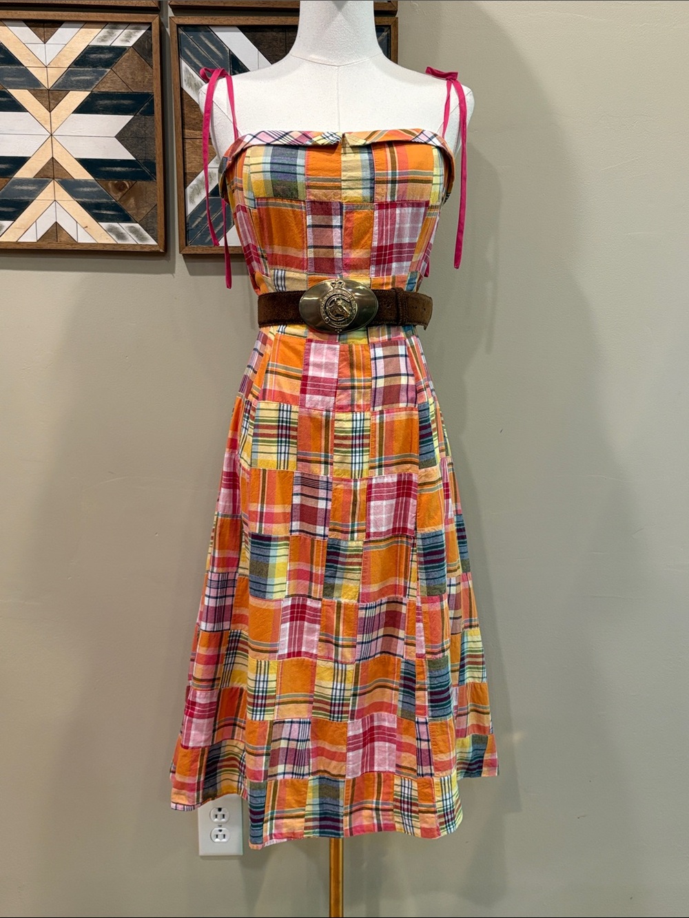 Vintage Ralph Lauren Blue Label Y2K Cotton Patchwork Dress size 10